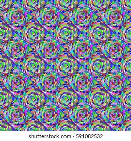 Abstract seamless pattern with colored rose flowers. Mosaic texture of stylized floral motif, rose flowers background. Seamless floral background. Backdrop mosaic picture with roses.