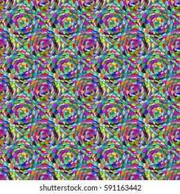 Abstract seamless pattern with colored rose flowers. Mosaic texture of stylized floral motif, rose flowers background. Seamless floral background. Backdrop mosaic picture with roses.