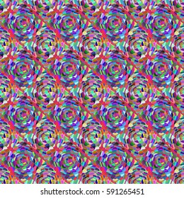 Abstract seamless pattern with colored rose flowers. Mosaic texture of stylized floral motif, rose flowers background. Seamless floral background. Backdrop mosaic picture with roses.