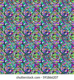 Abstract seamless pattern with colored rose flowers. Mosaic texture of stylized floral motif, rose flowers background. Seamless floral background. Backdrop mosaic picture with roses.