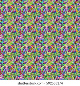 Abstract seamless pattern with colored rose flowers. Mosaic texture of stylized floral motif, rose flowers background. Seamless floral background. Backdrop mosaic picture with roses.