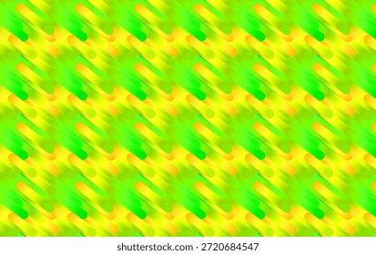 Abstract seamless pattern of colorful 3D diagonal rounded capsules with vibrant lime green and yellow gradients.