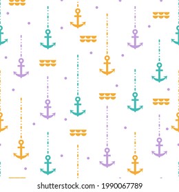 Resumen de patrones sin fisuras con anclas coloridas bajo el vector marino el arte gráfico se puede usar para el diseño de fondo y de ropa