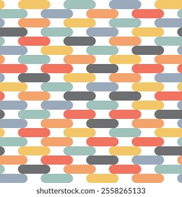 Abstract seamless pattern with colorful brick like round shapes on white background