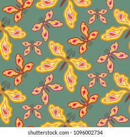 Abstract seamless pattern with colorful butterflies and elements paisley