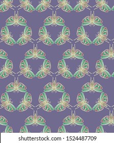 Abstract seamless pattern with colorful butterflies drawn by hand