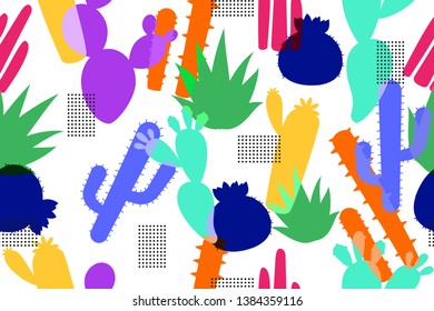 Abstract seamless pattern of colorful cactus background in hipster trendy design element
