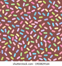 Resumen de un patrón impecable de pastel colorido o de donuts acristalamiento con salpicaduras. Textura de decoración de panadería de ilustraciones vectoriales