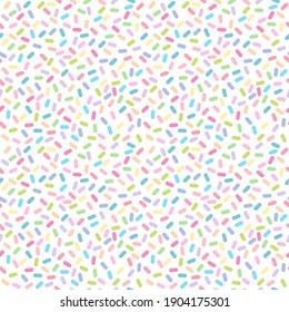 Abstract seamless pattern of colorful cake or donuts glaze with sprinkles topping. Vector illustration bakery decoration texture