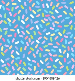 Abstract seamless pattern of colorful cake or donuts glaze with sprinkles topping. Vector illustration bakery decoration texture