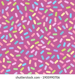 Abstract seamless pattern of colorful cake or donuts glaze with sprinkles topping. Vector illustration bakery decoration texture