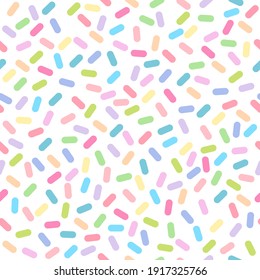 Abstract seamless pattern of colorful cake or donuts glaze with sprinkles topping. Vector illustration bakery decoration texture