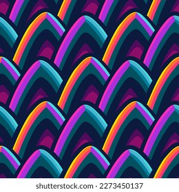 Abstract seamless pattern of colorful cat ears shapes. Vector repeated geometric design