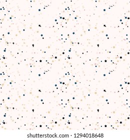 Abstract seamless pattern with colorful chaotic small circles and stars on beige. Infinity geometric pattern. Vector illustration.     