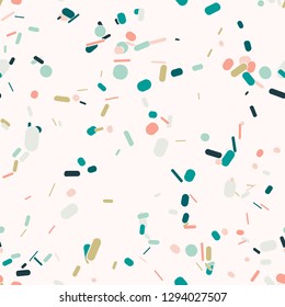 Abstract seamless pattern with colorful chaotic small squares with round corners. Infinity geometric pattern. Vector illustration.     