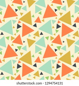 Abstract seamless pattern with colorful chaotic small triangles. Infinity triangular messy geometric pattern. Vector illustration.   