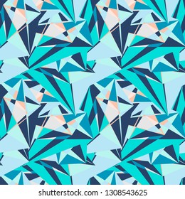 Abstract seamless pattern with colorful chaotic triangles, polygons. Infinity triangular messy geometric pattern. Vector illustration.     