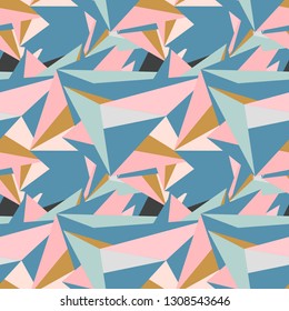 Abstract seamless pattern with colorful chaotic triangles, polygons. Infinity triangular messy geometric pattern. Vector illustration.     