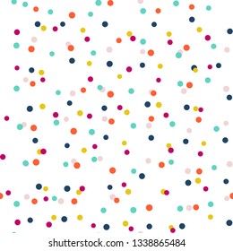 Abstract seamless pattern with colorful chaotic small circles. Infinity messy geometric pattern. Vector illustration.  