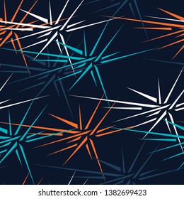 Abstract seamless pattern with colorful chaotic triangles. Infinity triangular messy geometric pattern.