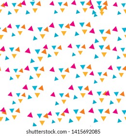 Abstract seamless pattern with colorful chaotic small triangles. Infinity triangular messy geometric pattern. Vector illustration.   