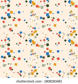Abstract seamless pattern with colorful chaotic small squares. Infinity messy geometric pattern. Vector illustration.       