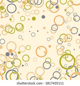 Abstract seamless pattern with colorful chaotic small thin line circles, rings on background. Infinity messy geometric pattern. Vector illustration.  