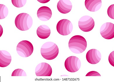 Abstract seamless pattern with colorful circles. White background with pink polka dots. Template design for invitation, poster, card, flyer, banner.