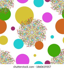 Resumen de un patrón impecable con círculos coloridos. Antecedentes en el Festival de Holi Indio. Plantillas sobre fondo blanco y transparente.