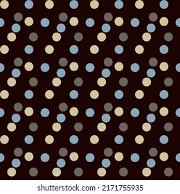 Abstract seamless pattern with colorful circles on a dark brown background.