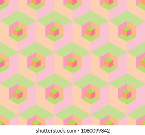 Abstract seamless pattern with colorful cubes. Optical effects
