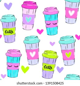 Abstract seamless pattern with colorful cup coffee