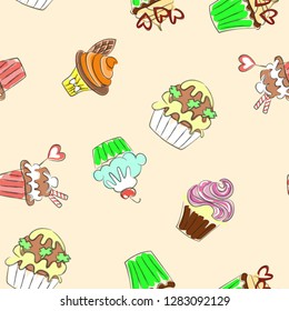 Abstract seamless pattern with colorful cupcakes. Vector illustration eps