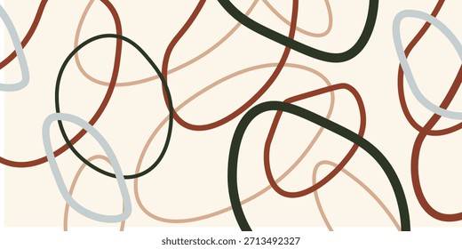 Abstractas patrón sin fisuras con curvas de colores entrelazando anillos o círculos sobre fondo pastel. Fondo moderno del arte de la línea del Vector para el diseño de la tela, materia textil, papel de embalaje