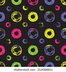 Resumen de un patrón sin fisuras con coloridos donuts de textura mosaica. Elemento de diseño para envolver papel, banner, papel pintado y tela.