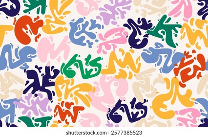 Abstract seamless pattern colorful doodle shape. Creative minimalist style art background, modern design with basic shapes. Template vector color wallpaper print backdrop, seamless pattern, fabric.