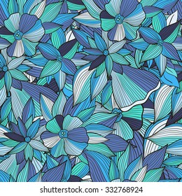 Abstract seamless pattern with colorful doodle flowers