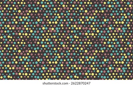 Abstract seamless pattern of colorful dots on dark background.  Perfect for website backgrounds, textile prints, packaging design, and more.