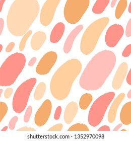 Abstract seamless pattern with colorful elements. Trendy simple geometric shapes. Vector texture for textile, postcard, presentation, wrapping paper, packaging etc. White background.