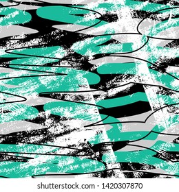 Abstract seamless pattern with colorful elements. Vector texture for your design. Simple modern texture with chaotic painted shapes.