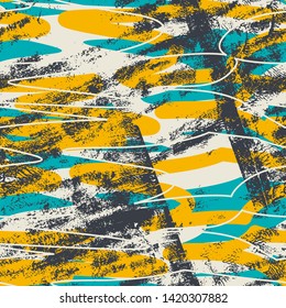Abstract seamless pattern with colorful elements. Vector texture for your design. Simple modern texture with chaotic painted shapes.