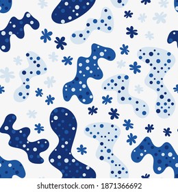 Abstract seamless pattern with colorful elements. Beautiful textile or paper print. Vector illustration. Modern background with hand drawn organic shapes.