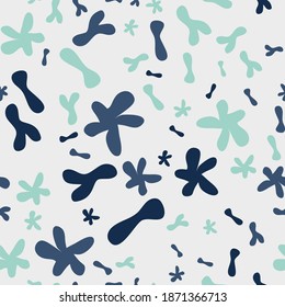 Abstract seamless pattern with colorful elements. Beautiful textile or paper print. Vector illustration. Modern background with hand drawn organic shapes.