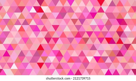 Abstract Seamless Pattern Of Colorful Equilateral Triangles. Geometric Pink Triangle Texturefor Celebratory Design. Perfect Fit For Invitations, Cover, Wallpaper, Card, Web Design. Vector Illustration