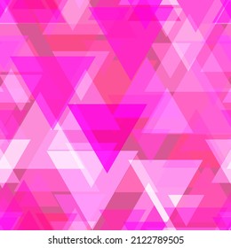 Abstract Seamless Pattern Of Colorful Equilateral Triangles. Geometric Pink Triangle Texturefor Celebratory Design. Perfect Fit For Invitations, Cover, Wallpaper, Card, Web Design. Vector Illustration