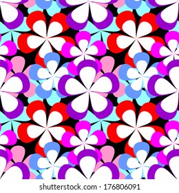 Abstract seamless Pattern with colorful Flowers on the black Background.
