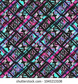 Abstract seamless pattern with colorful geometric shapes.