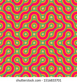 Abstract seamless pattern. Colorful geometric background with circling lines.
