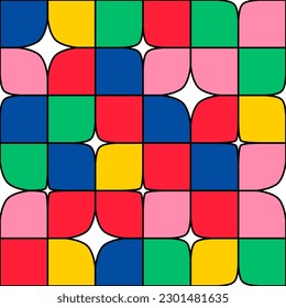 Abstract Seamless Pattern with Colorful Geometric Figure. Vector Modern Y2k Background.