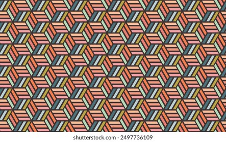 Abstract seamless pattern of colorful geometric cubes